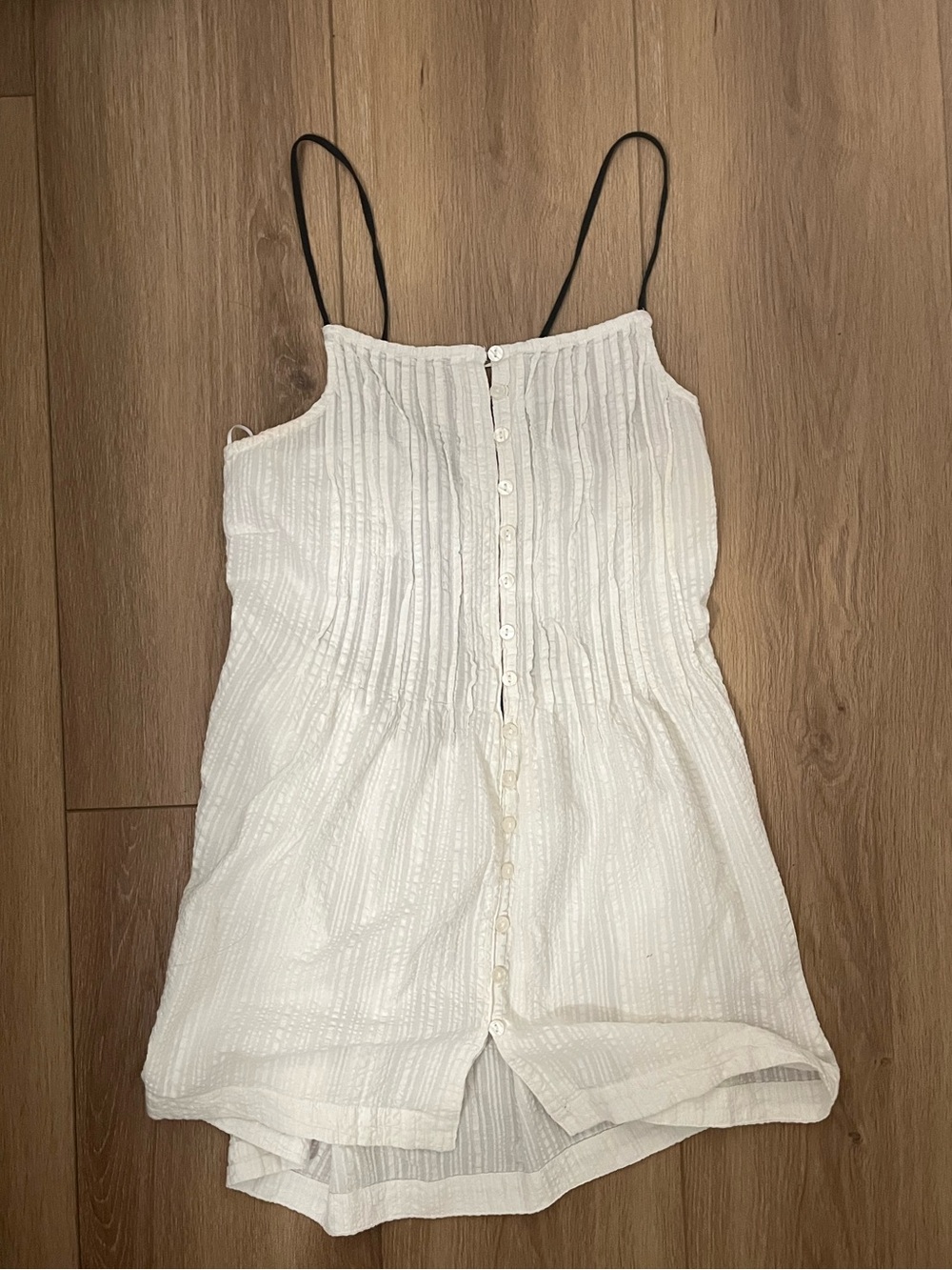 Free People Off White Button Down Seersucker Mini Dress with Black Straps